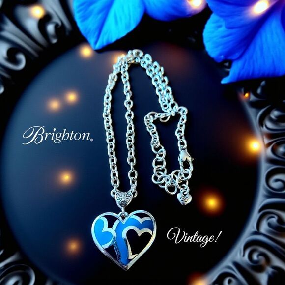 Brighton Jewelry - BRIGHTON Vintage Blue, Black, Silver And Enamel Heart Necklace BOHEMIAN!